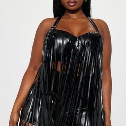 Festival Girl Faux Leather Short Set - Black