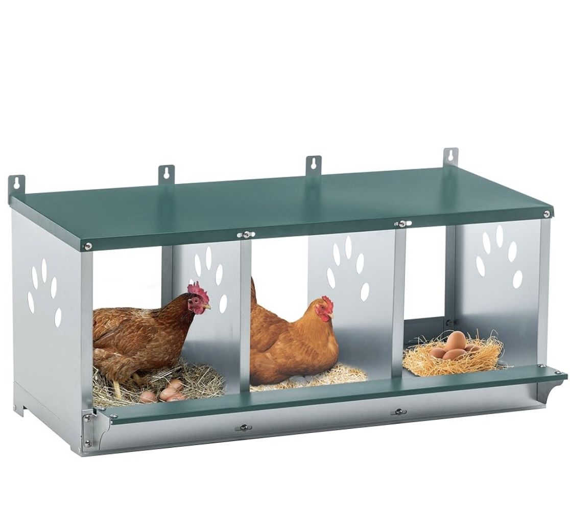Chicken Nest Box, 3 Compartment Nesting Box, 3 Room Metal Nesting Boxes, Chicken Egg Laying Box Fit for Different Chicken Breeds