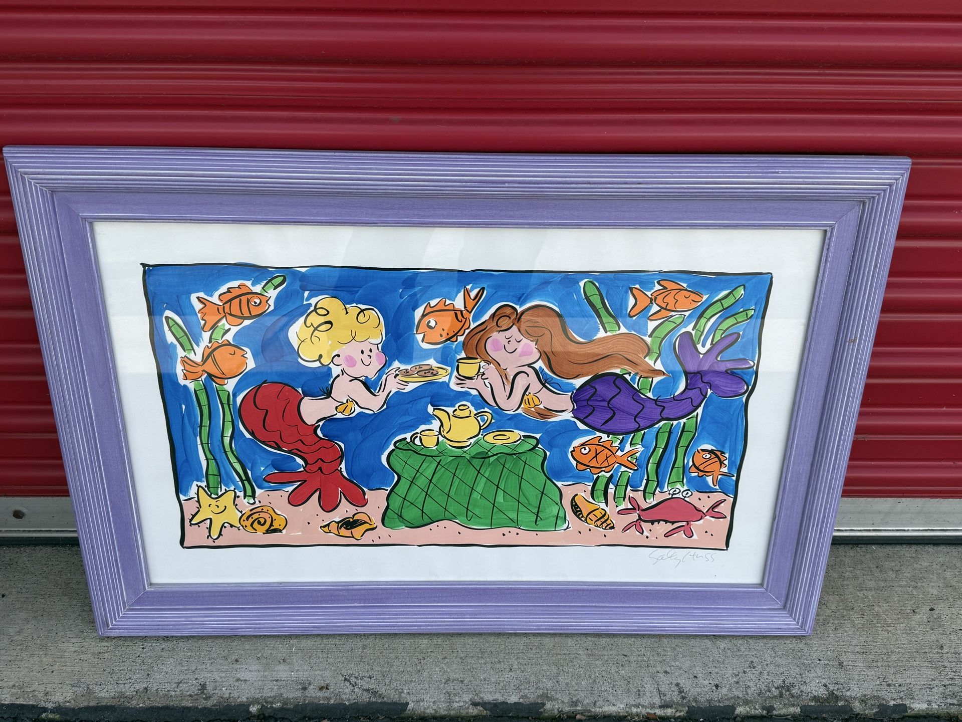 Sally Huss Mermaid's Tea Party Hand Painted Framed Print Painting