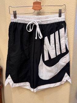 Nike Black & White Throwback Futura Spell Out Lined Athletic Shorts Size Medium