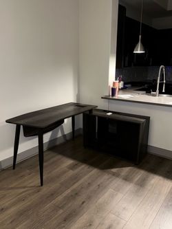 L-Shaped Dark Wood Desk with Storage