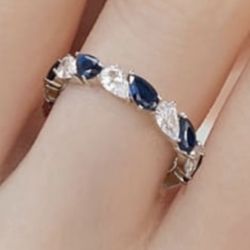 Solid Sterling Silver 925 Sapphire Band Ring Size 8