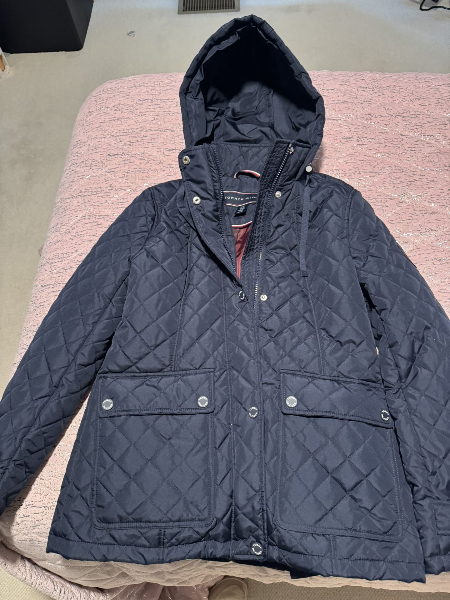 Tommy Hilfiger Women's Small Quilted Jacket Contrast Snaps Button Down Jacket