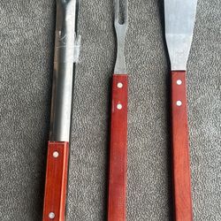 Bbq Steel And Wood Utensils—New