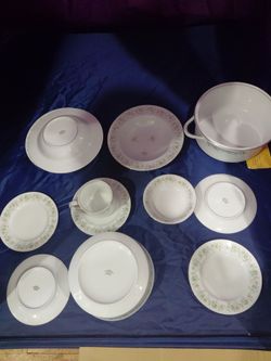White Porcelain Dinnerware Set with Floral Border