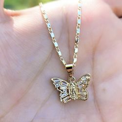 White Virgencita Butterfly Necklace 