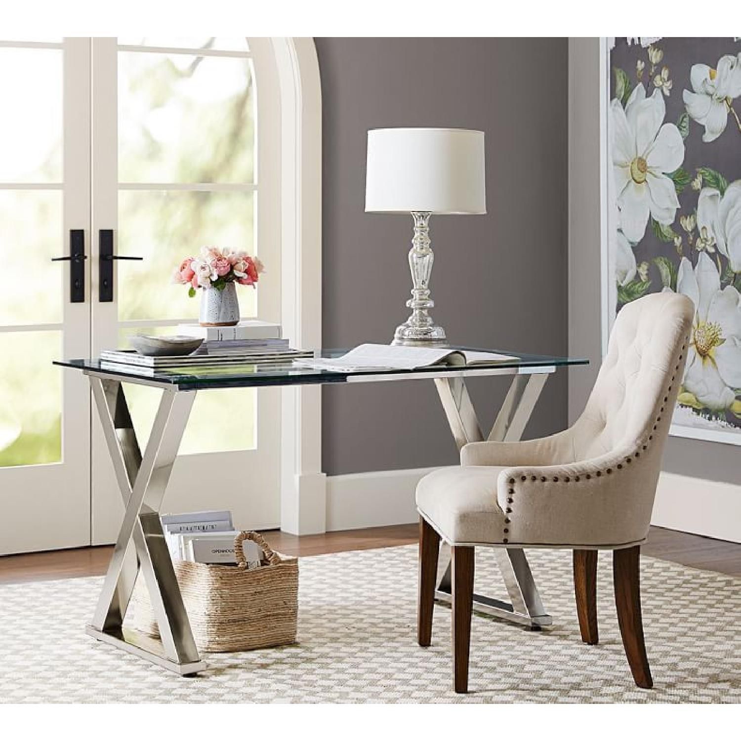 Pottery Barn polished nickel glass desk
