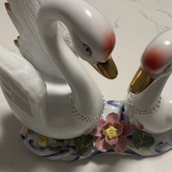 Antique Porcelain Pair Of Swans.