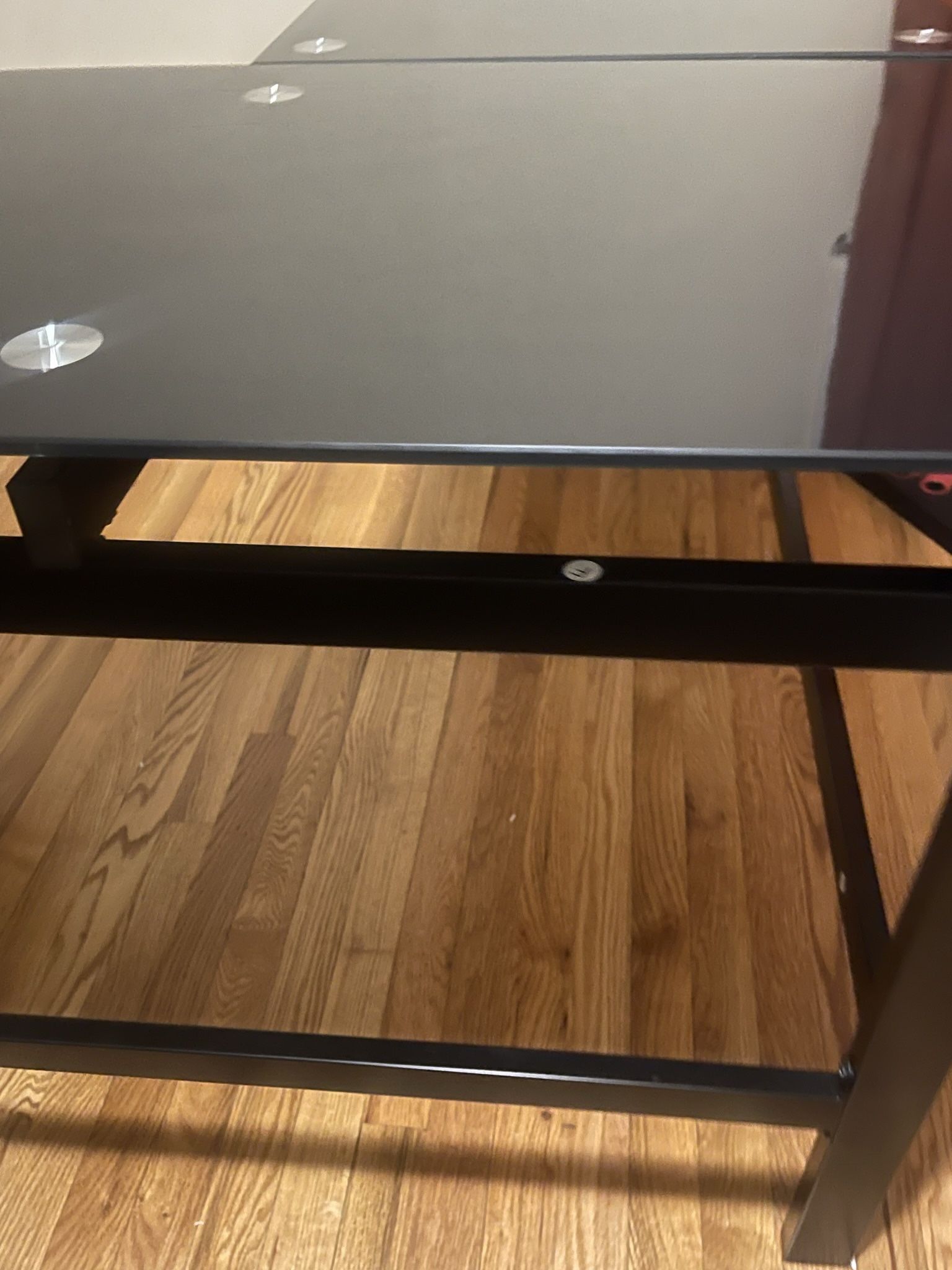 L shaped black Glass Top Desk