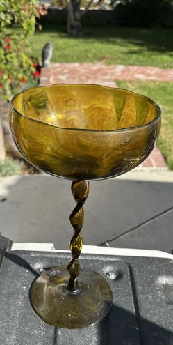 Vintage Amber Twisted Stem Chalice Goblet
