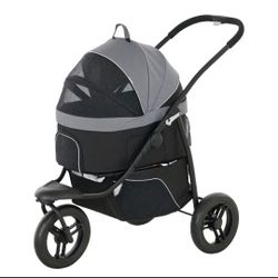3 in 1 Pet Jogging Stroller~NEW~Small Dogs/Cats w Detachable Carrier, Storage Basket, Gray~Pawhut