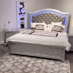 Led Upholstered Bedroom Set Queen or King Bed Dresser Nightstand Mirror Chest Options Leesa