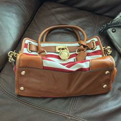 Michael Kors Hamilton Red And White Strips Bag