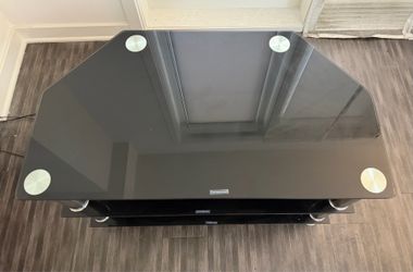 3-Tier Black Tempered Glass TV Stand – Like New