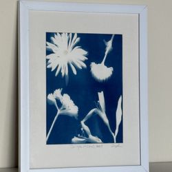 Floral Collage Cyanotype Framed Photo Art Print