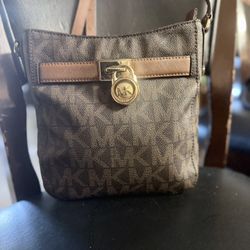 Authentic Michael Kors Hamilton Signature Brown Crossbody Bag – Gold Lock
