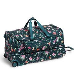 Vera Bradley Women’s Recycled XL Foldable Rolling Duffle Bag- Hope Blooms Teal- NEW WITH TAGS