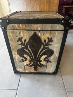 Rustic Wood Trunk with Fleur-de-Lis Metal Detail