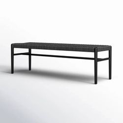 Black Solid Wood Bench with Woven Rope Seat
