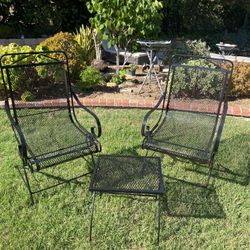 3pc Wrought Iron Outdoor Patio Set 2 Rocker Chairs & Table 