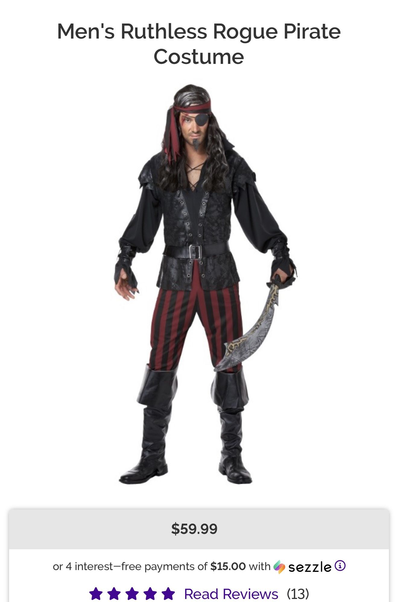Men’s Pirate costume “ruthless rogue”