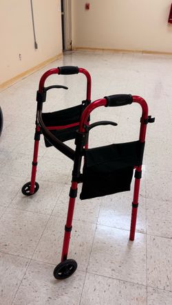 Rare 2 Piece Mobility Walker Bundle Red Rolling Walker With Seat & Silver Rehabilitation Walker Special Deal!