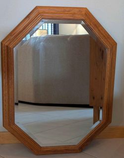 Octagonal Wood-Framed Wall Mirror