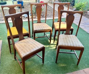 5 Antique T Back Mission Arts Craft Quarter Sawn Tiger Oak Dining Chairs