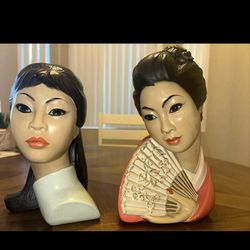 Marwal Vintage 11.5" 1965 2 Japanese Lady Heads/ Bust RARE FIND MCM