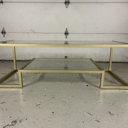 Rectangular Glass Coffee table with gold brass