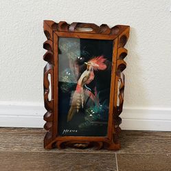 Vintage Mexican Feather craft framed folk art 7/11 inch
