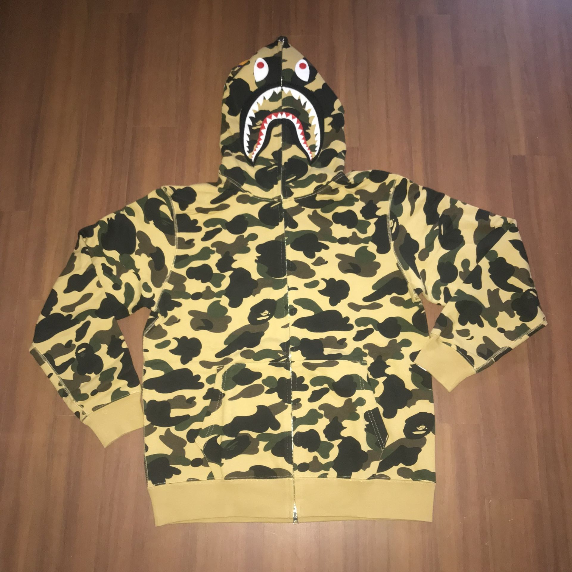 Bape 1st Camo Full Zip Shark Hoodie Tan Size L XL and 2XL