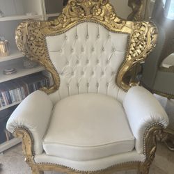 Oversized Accent Chair White Vegan Leather &  Gold Frame