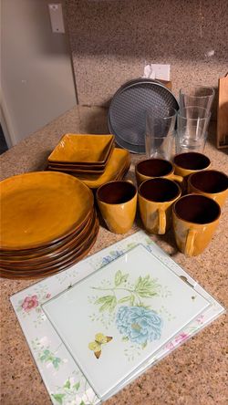 Kitchen plates mugs glass cups