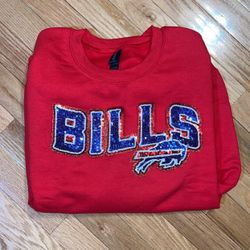 Buffalo Bills Ironed On sequin patch Hoodie Or Sweatshirt