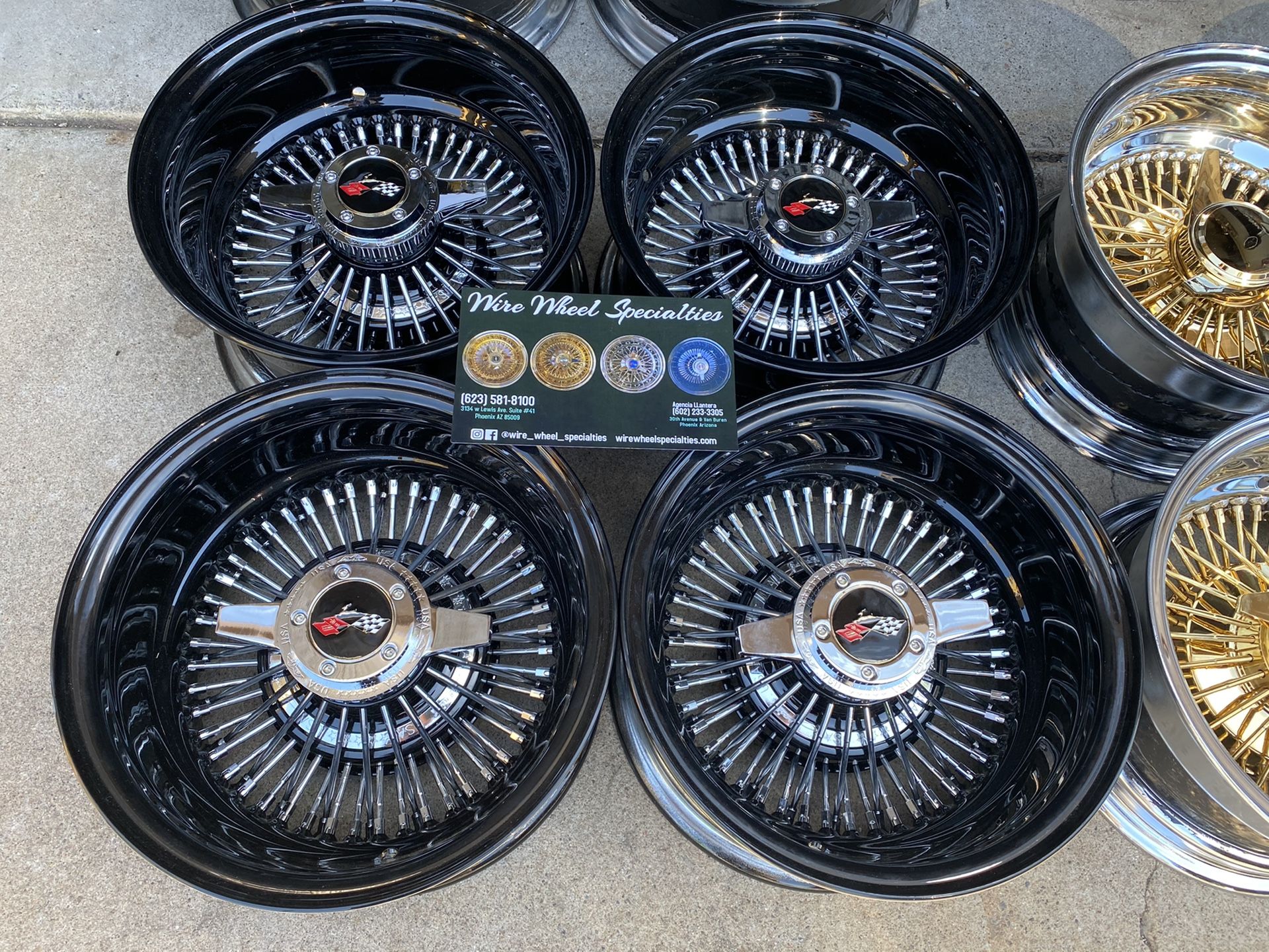 Wire Wheels 13x7 Reverse Black and Chrome Zenith Style