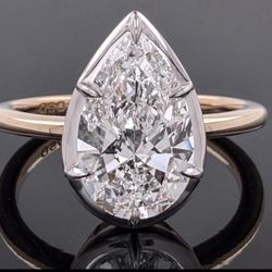 2.10 carat F VS1 pear lab diamond two toned Georgian vintage engagement ring