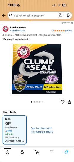Arm & Hammer Clump & Seal Cat Litter Fresh Scent 14lb
