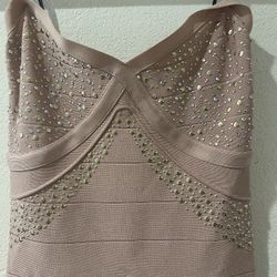 Prom BEBE Strapless Gold Rose Dress