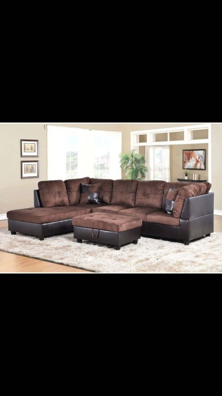 New Chocolate Sectional And Ottoman