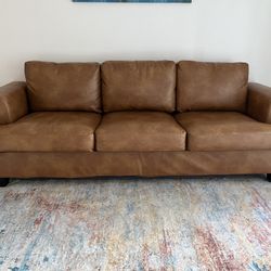 Brown Faux-Leather 3-Seat Sofa Couch