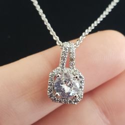 18k White GP 18in Long Zirconia Stone Pendant 