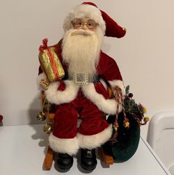 Christmas Santa In Wood Rocking Chair