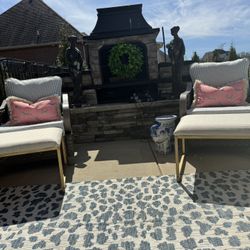 Outdoor Set Of Chair And Ottomans. Pink Pillows Not Included