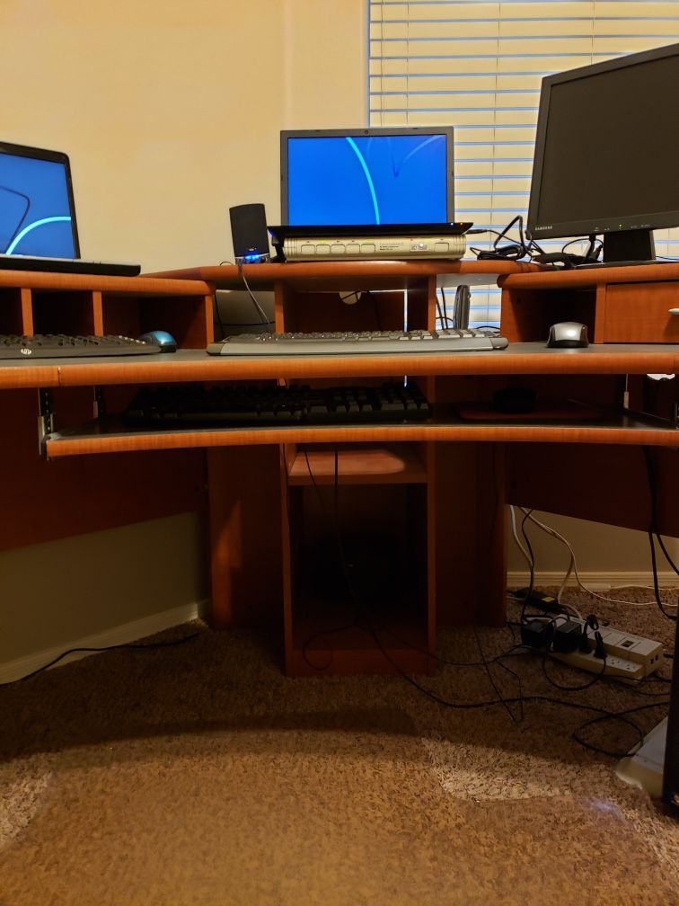 Desk with single 2 drawer file cabinet and 2 drawer Vertical file cabinet