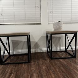 Modern Wood & Metal Table Set (Coffee Table + 2 End Tables)