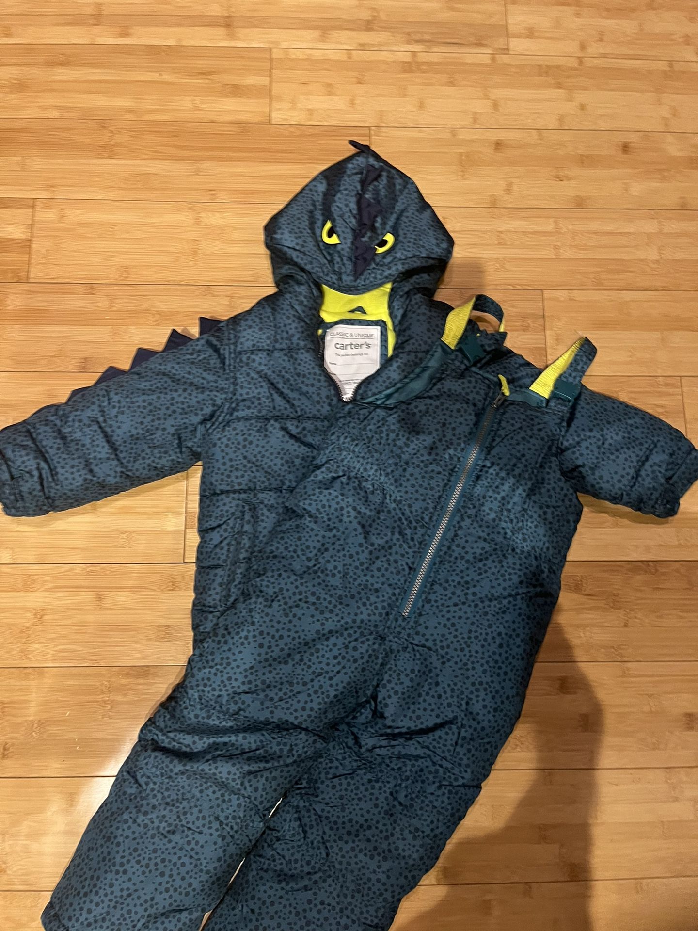 Boy Carters Green Dinosaur Snowsuit
