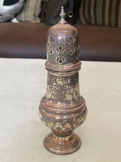 Vintage silver-plated hand-chased sugar caster made by Viners of Sheffield. Made in England Circa 1(contact info removed)s