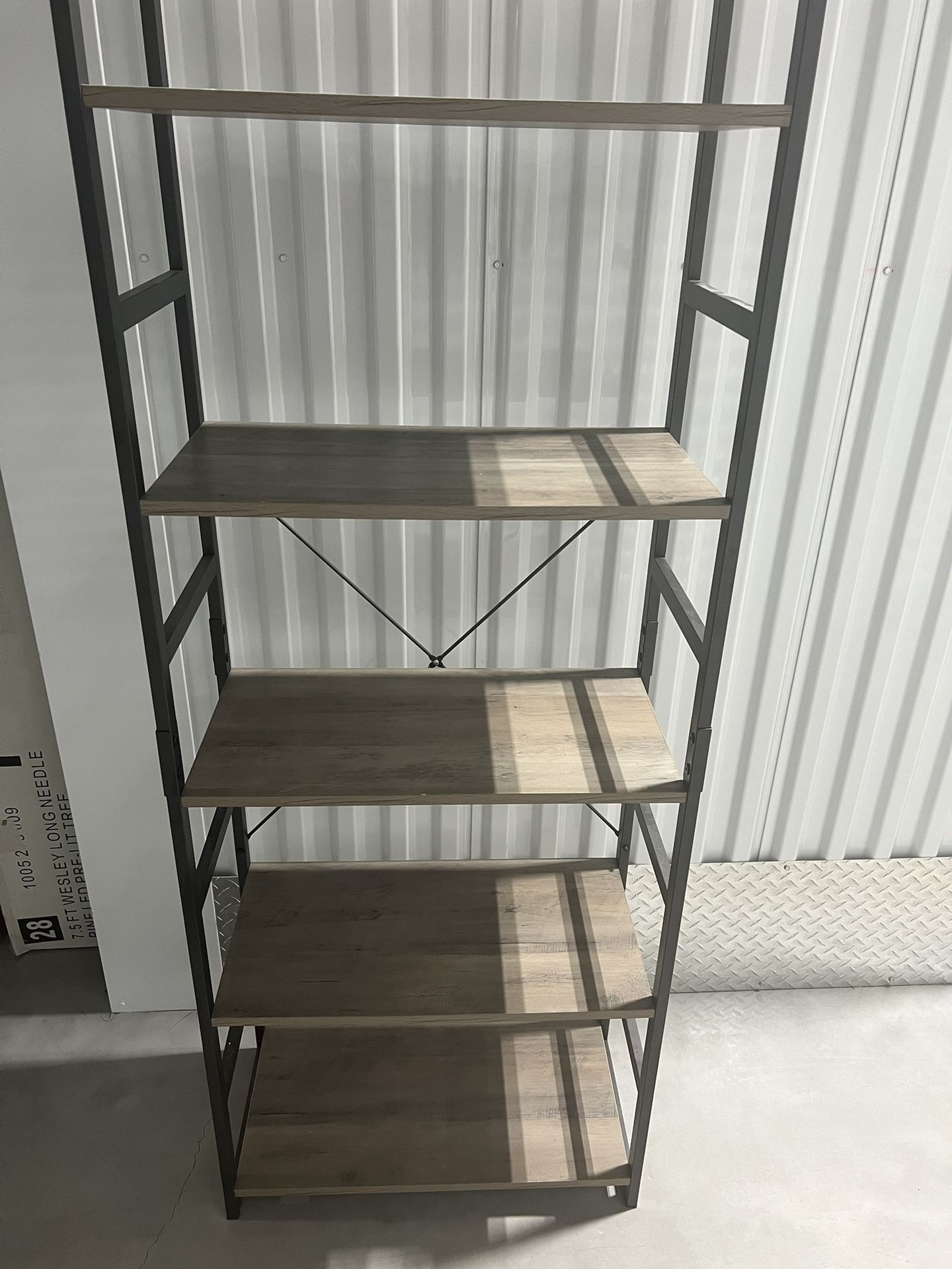 5 Tier Industrial Rustic Farmhouse Open Bookcase Wood Black Metal Mid Century