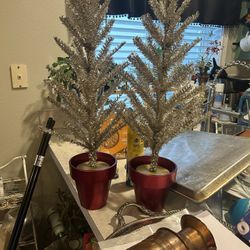 24” Antique Aluminum Trees In The Color Champagne.